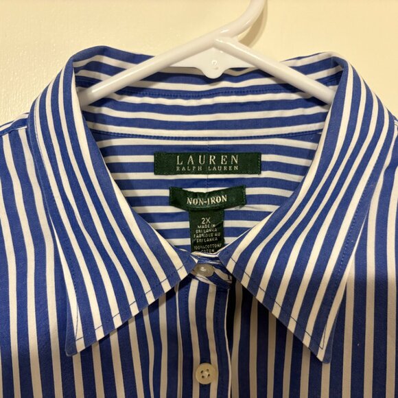 LRL Ralph Lauren Women's Plus Non-Iron Button-Front Shirt Top Blouse 2X Stripe - Picture 3 of 10